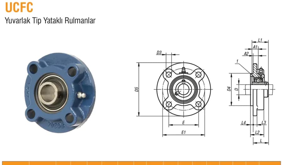 UCFC · Yuvarlak Tip Yataklı Rulmanlar teknik resmi