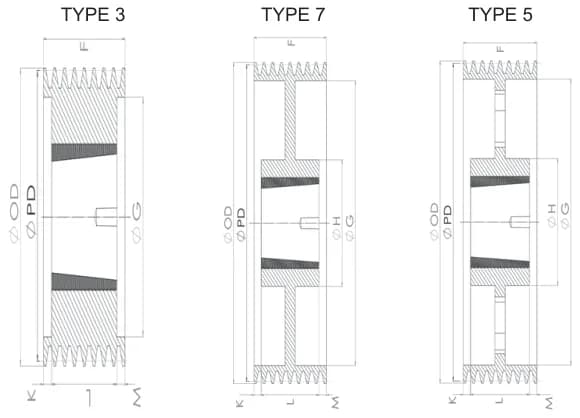 SPB · 8 grooves technical drawing