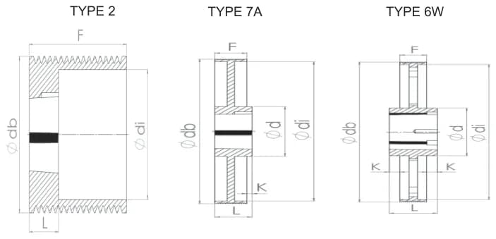 PJ · 16 grooves technical drawing
